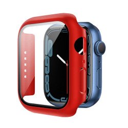 Tempered Glass Screen Protector Full Coverage Shockproof Cover Case for Apple Watch Series 9/8/7 [41MM] (Red)